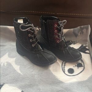 Black Glitter Lace-Up Boots